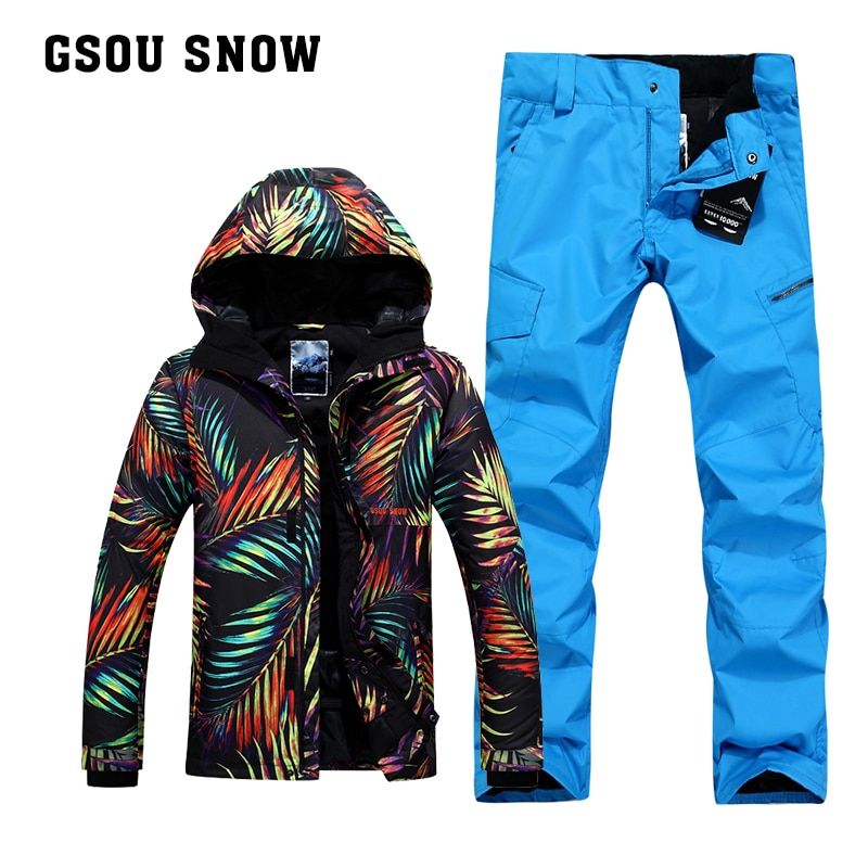 Gsou snow 남자 싱글 더블 보드 스키 복 야외 겨울 짙어지면서 따뜻한 방풍 방수 스키 재킷 스키 바지 크기 XS-XL